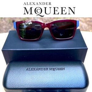 ALEXANDER MCQUEEN sunglasses modern luxury rectangular red & blue frames NIB